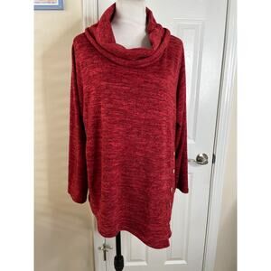All In Love Womens Cowl Neck Assymetrical Sweater Size 2XL Heathered Red Buttons